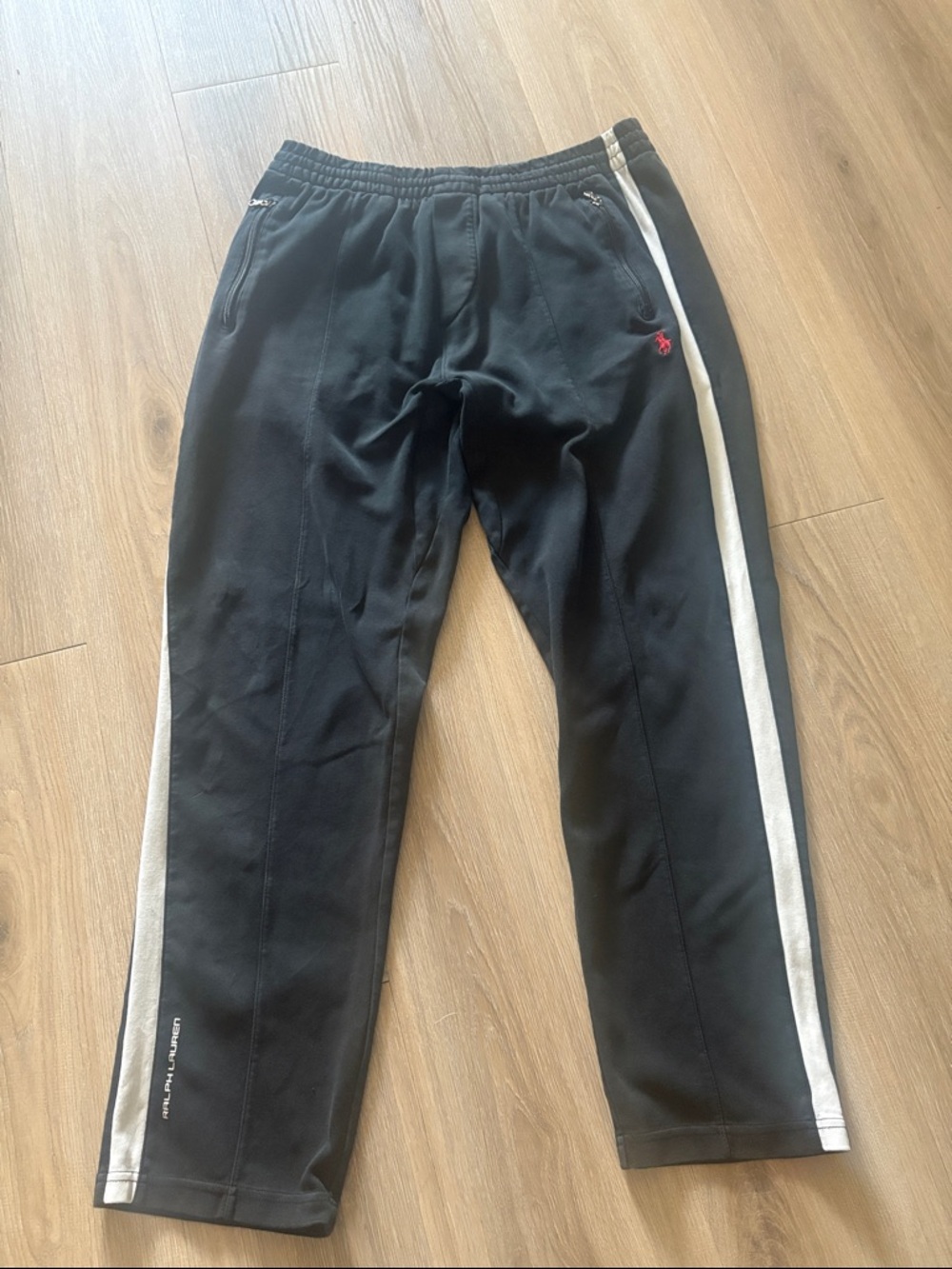 Polo by Ralph Lauren Black Joggers with White Side Stripes and Red Pony